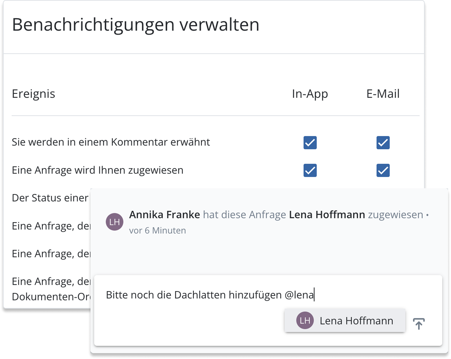 Benachrichtigungen und Kommentare